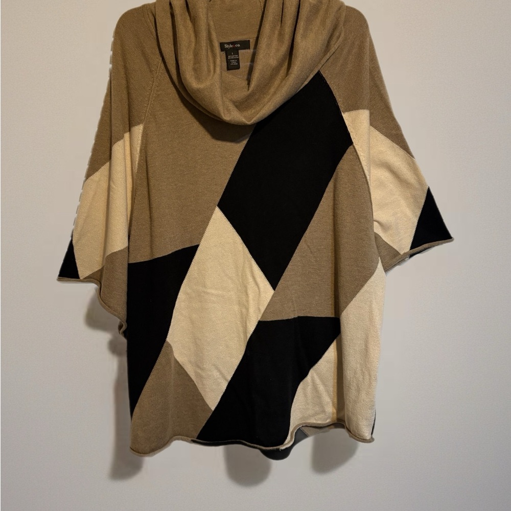 Style & Co. Tan and Cream Knit Poncho - Picture 2 of 3